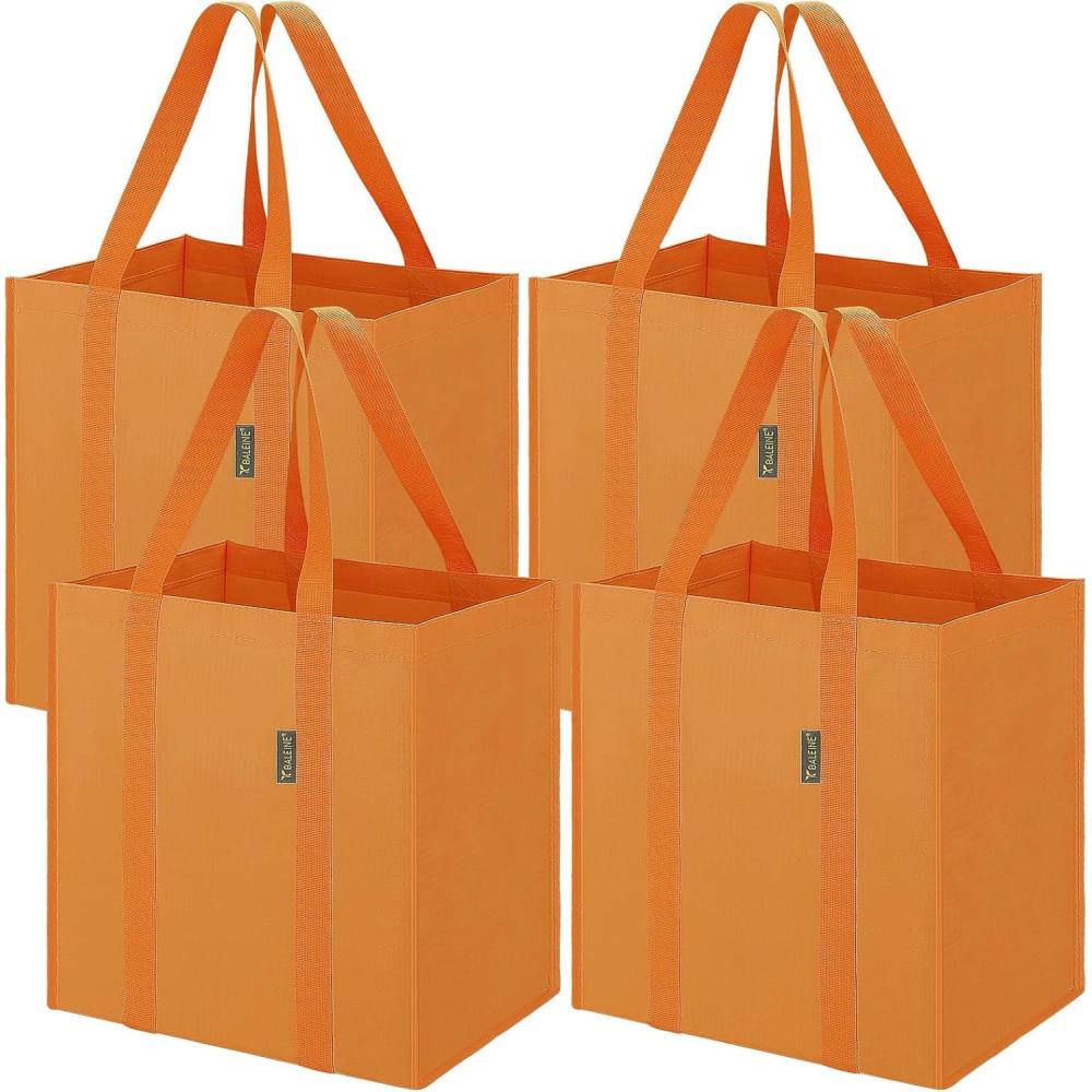 imageBALEINE 4 PK Grocery Bags Reusable Shopping Bags with Reinforced Bottom Heavy Duty Foldable Tote Bags GreyLight Yellow