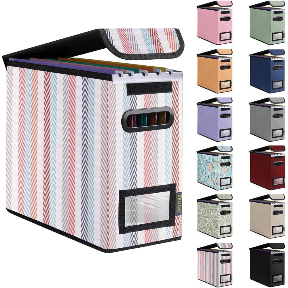 imageBALEINE File Organizer Box with Lid Collapsible File Folder Organizer with Plastic Slide Hanging File Folder Box for Office Document Storage 1 Pack BeigeColor Stripe