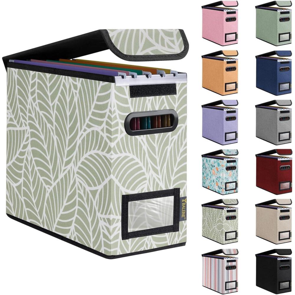 imageBALEINE File Organizer Box with Lid Collapsible File Folder Organizer with Plastic Slide Hanging File Folder Box for Office Document Storage 1 Pack BeigeAntique Foliage
