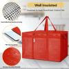 BALEINE 2Pk Insulated Reusable Grocery Bags, Collapsible Cooler Bag for Groceries, Heavy Duty Large Insulated Bag (16”x9”x13”, Spring Stroll)(Bright Red)