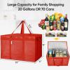 BALEINE 2Pk Insulated Reusable Grocery Bags, Collapsible Cooler Bag for Groceries, Heavy Duty Large Insulated Bag (16”x9”x13”, Spring Stroll)(Bright Red)