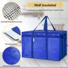 BALEINE 2Pk Insulated Reusable Grocery Bags, Collapsible Cooler Bag for Groceries, Heavy Duty Large Insulated Bag (24”x14”x15”, Midnight Blue)(Midnight Blue)