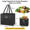 BALEINE 3Pk Reusable Grocery Bags, Foldable Shopping Bags for Groceries with Reinforced Bottom & Handles (Black)(Black)