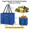 BALEINE 3Pk Reusable Grocery Bags, Foldable Shopping Bags for Groceries with Reinforced Bottom & Handles (Black)(Blue)