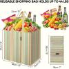 BALEINE 4 PK Grocery Bags Reusable Shopping Bags with Reinforced Bottom, Heavy Duty Foldable Tote Bags (Grey)(Color Strip)