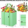 BALEINE 4 PK Grocery Bags Reusable Shopping Bags with Reinforced Bottom, Heavy Duty Foldable Tote Bags (Grey)(Light Green)