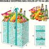 BALEINE 4 PK Grocery Bags Reusable Shopping Bags with Reinforced Bottom, Heavy Duty Foldable Tote Bags (Grey)(Spring Stroll)