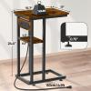 BALEINE End Table with Charging Station and 2 USB Ports, C Table Storage Shelves, Couch Side Table for Living Room, Bedroom (Rustic Brown)(Rustic Brown)