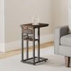 BALEINE End Table with Charging Station and 2 USB Ports, C Table Storage Shelves, Couch Side Table for Living Room, Bedroom (Rustic Brown)(Rustic Brown)