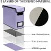 BALEINE File Organizer Box with Lid, Collapsible File Folder Organizer with Plastic Slide, Hanging File Folder Box for Office Document Storage (1 Pack, Beige)(Purple)