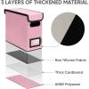 BALEINE File Organizer Box with Lid, Collapsible File Folder Organizer with Plastic Slide, Hanging File Folder Box for Office Document Storage (1 Pack, Beige)(Pink)