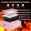 BALEINE Fireproof Document Box with Lock, Portable Fireproof Document Bag Waterproof Fire Proof File Boxes for Documents, File Organizer Box for Important Paperwork (Black, 15”x11”x4”)(Pink)