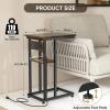 BALEINE Side Table with Charging Station, C-Shape End Table with Dual USB-C Ports and Outlets, Couch Table, Bedside Table for Small Spaces, Living Room, Bedroom (Marble White)(Marble White)
