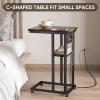 BALEINE Side Table with Charging Station, C-Shape End Table with Dual USB-C Ports and Outlets, Couch Table, Bedside Table for Small Spaces, Living Room, Bedroom (Marble White)(Marble White)