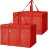 BALEINE 2Pk Insulated Reusable Grocery Bags, Collapsible Cooler Bag for Groceries, Heavy Duty Large Insulated Bag (24”x14”x15”, Midnight Blue)(Bright Red)