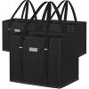 BALEINE 3Pk Reusable Grocery Bags, Foldable Shopping Bags for Groceries with Reinforced Bottom & Handles (Black)(Black)