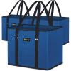 BALEINE 3Pk Reusable Grocery Bags, Foldable Shopping Bags for Groceries with Reinforced Bottom & Handles (Black)(Blue)