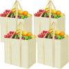 BALEINE 4 PK Grocery Bags Reusable Shopping Bags with Reinforced Bottom, Heavy Duty Foldable Tote Bags (Grey)(Beige)