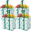 BALEINE 4 PK Grocery Bags Reusable Shopping Bags with Reinforced Bottom, Heavy Duty Foldable Tote Bags (Grey)(Clover)