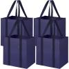 BALEINE 4 PK Grocery Bags Reusable Shopping Bags with Reinforced Bottom, Heavy Duty Foldable Tote Bags (Grey)(Navy Blue)