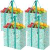 BALEINE 4 PK Grocery Bags Reusable Shopping Bags with Reinforced Bottom, Heavy Duty Foldable Tote Bags (Grey)(Spring Stroll)
