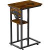 BALEINE End Table with Charging Station and 2 USB Ports, C Table Storage Shelves, Couch Side Table for Living Room, Bedroom (Rustic Brown)(Rustic Brown)