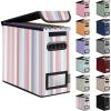 BALEINE File Organizer Box with Lid, Collapsible File Folder Organizer with Plastic Slide, Hanging File Folder Box for Office Document Storage (1 Pack, Beige)(Color Stripe)