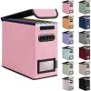 BALEINE File Organizer Box with Lid, Collapsible File Folder Organizer with Plastic Slide, Hanging File Folder Box for Office Document Storage (1 Pack, Beige)(Pink)