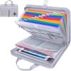 BALEINE Fireproof Document Organizer with Handle, 12 Pockets PVC Accordion File Organizer with Labels, Waterproof Fireproof Document Bag for A4/Letter Files in Travel, Office, Home (Pink)(Silver)