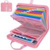 BALEINE Fireproof Document Organizer with Handle, 12 Pockets PVC Accordion File Organizer with Labels, Waterproof Fireproof Document Bag for A4/Letter Files in Travel, Office, Home (Pink)(Pink)