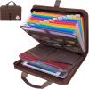 BALEINE Fireproof Document Organizer with Handle, 12 Pockets PVC Accordion File Organizer with Labels, Waterproof Fireproof Document Bag for A4/Letter Files in Travel, Office, Home (Pink)(Brown)