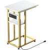 BALEINE Side Table with Charging Station, C-Shape End Table with Dual USB-C Ports and Outlets, Couch Table, Bedside Table for Small Spaces, Living Room, Bedroom (Marble White)(Marble White)