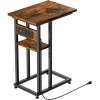 BALEINE Side Table with Charging Station, C-Shape End Table with Dual USB-C Ports and Outlets, Couch Table, Bedside Table for Small Spaces, Living Room, Bedroom (Marble White)(Rustic Brown)