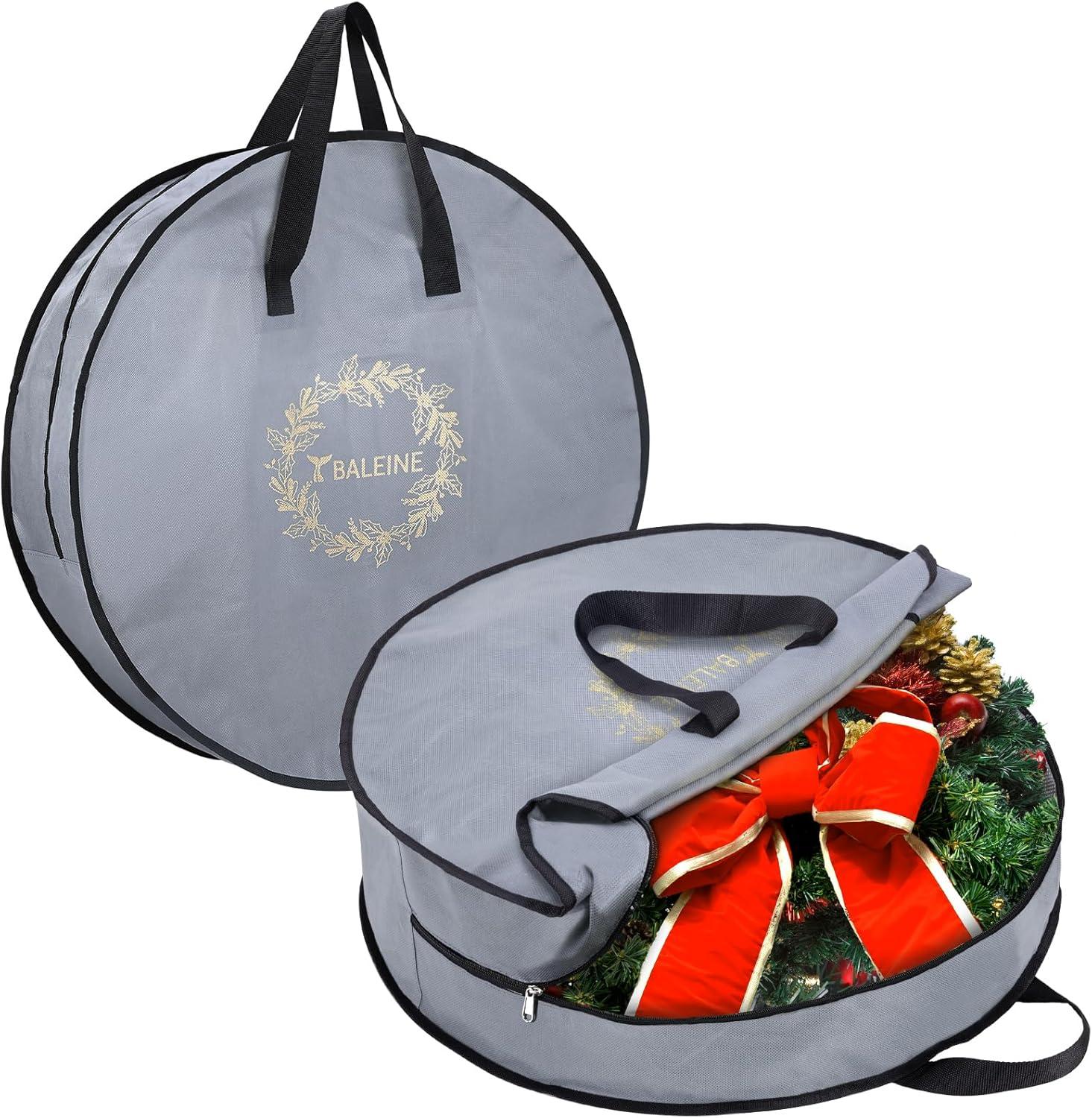 imageBALEINE 1 Pack Wreath Storage Container Christmas Wreath Storage Bag with Reinforced Handle for Holiday Xmas Grey 36quotX8quotGray