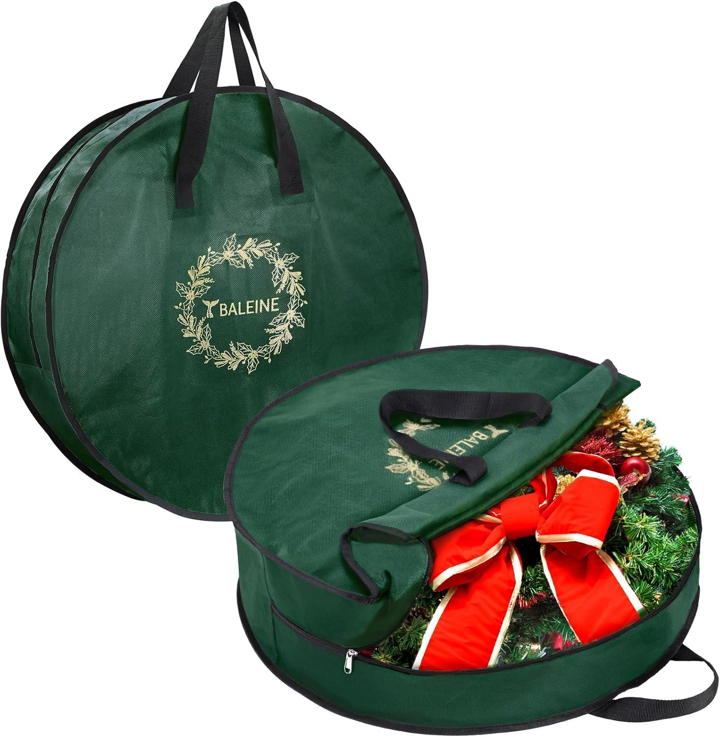 imageBALEINE 1 Pack Wreath Storage Container Christmas Wreath Storage Bag with Reinforced Handle for Holiday Xmas Grey 36quotX8quotGreen