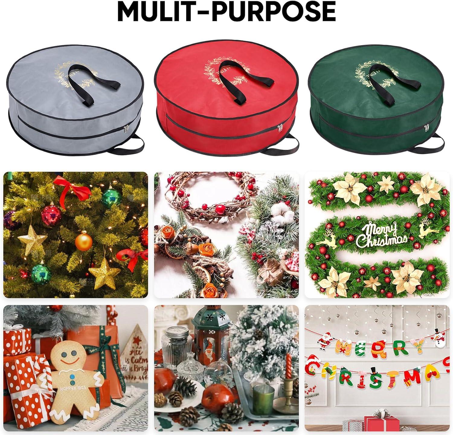 imageBALEINE 1 Pack Wreath Storage Container Christmas Wreath Storage Bag with Reinforced Handle for Holiday Xmas Grey 36quotX8quotGreen