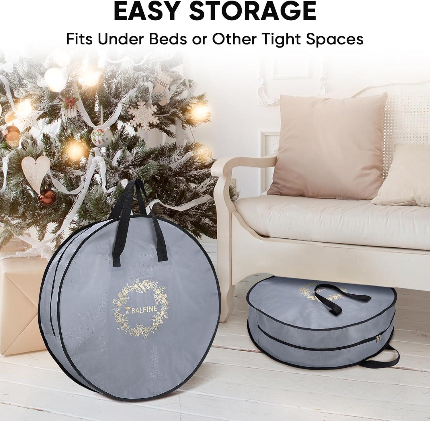imageBALEINE 1 Pack Wreath Storage Container Christmas Wreath Storage Bag with Reinforced Handle for Holiday Xmas Grey 36quotX8quotGreen