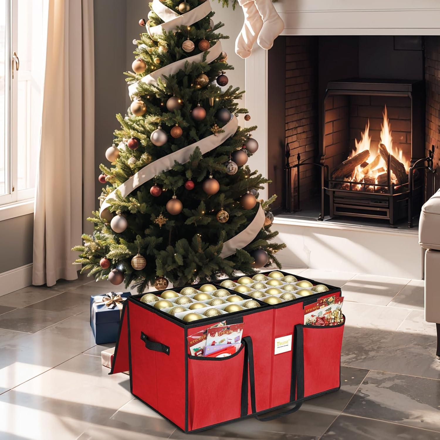 imageBALEINE Christmas Ornament Storage Box with Dividers Premium Holiday Ornaments Storage Container Bin for Xmas Decorations 128 Ball Grey HardGrey