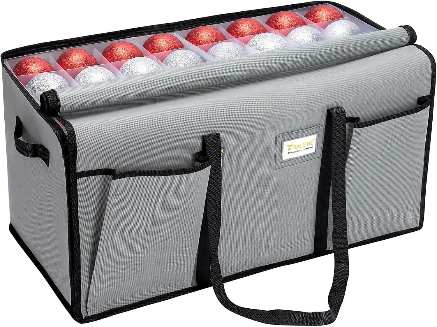 imageBALEINE Christmas Ornament Storage Box with Dividers Premium Holiday Ornaments Storage Container Bin for Xmas Decorations 128 Ball Grey HardGrey