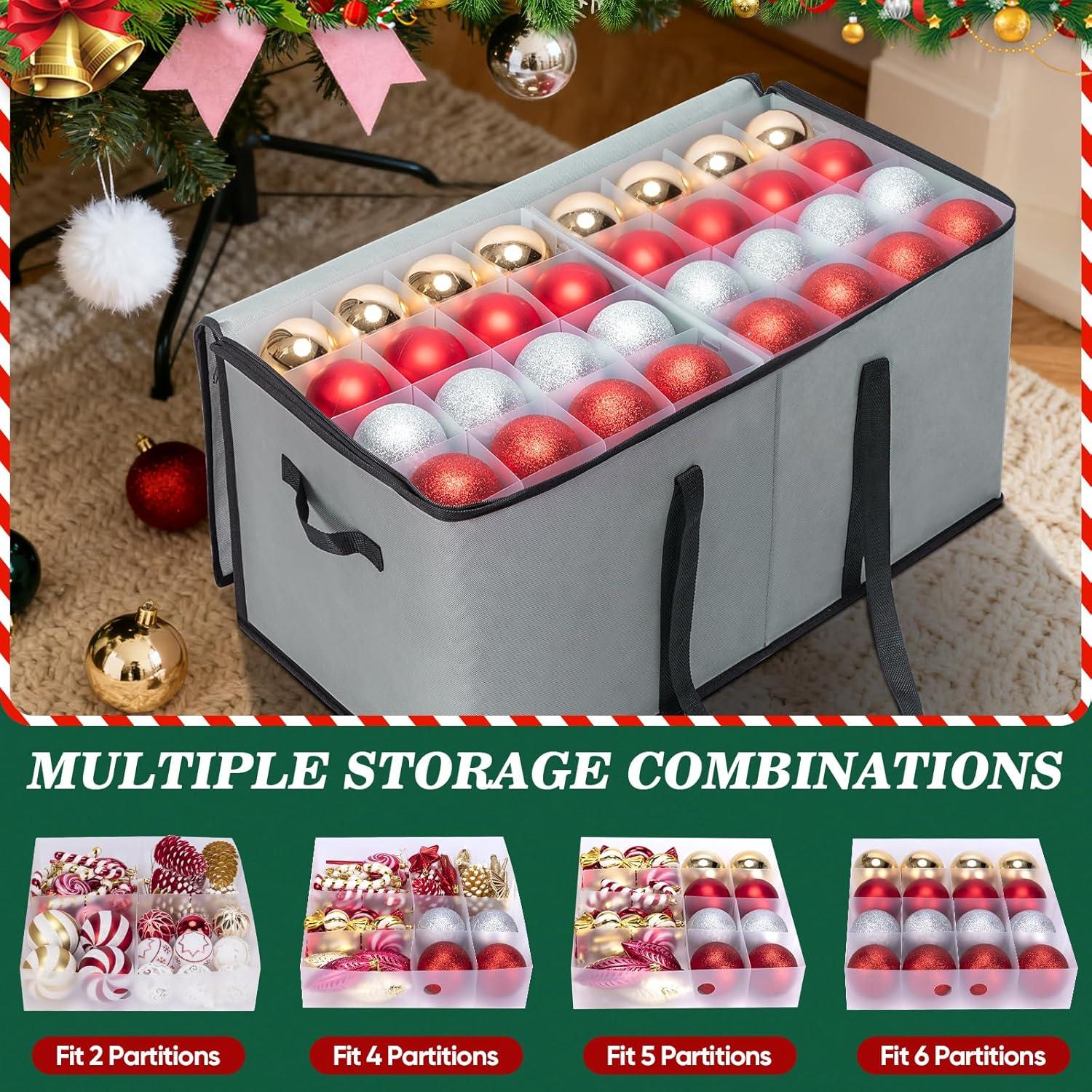 imageBALEINE Christmas Ornament Storage Box with Dividers Premium Holiday Ornaments Storage Container Bin for Xmas Decorations 128 Ball Grey HardRed