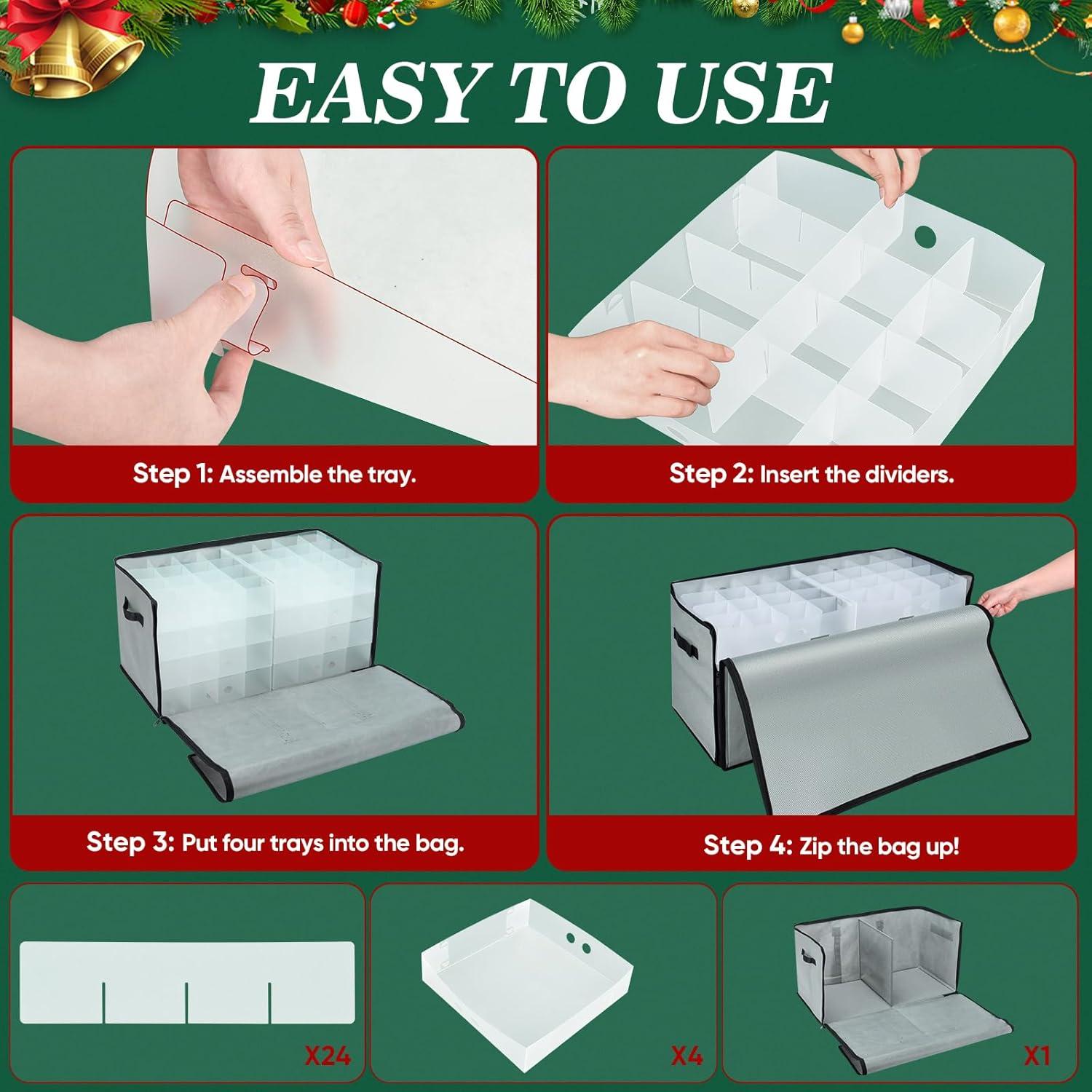 imageBALEINE Christmas Ornament Storage Box with Dividers Premium Holiday Ornaments Storage Container Bin for Xmas Decorations 128 Ball Grey HardRed