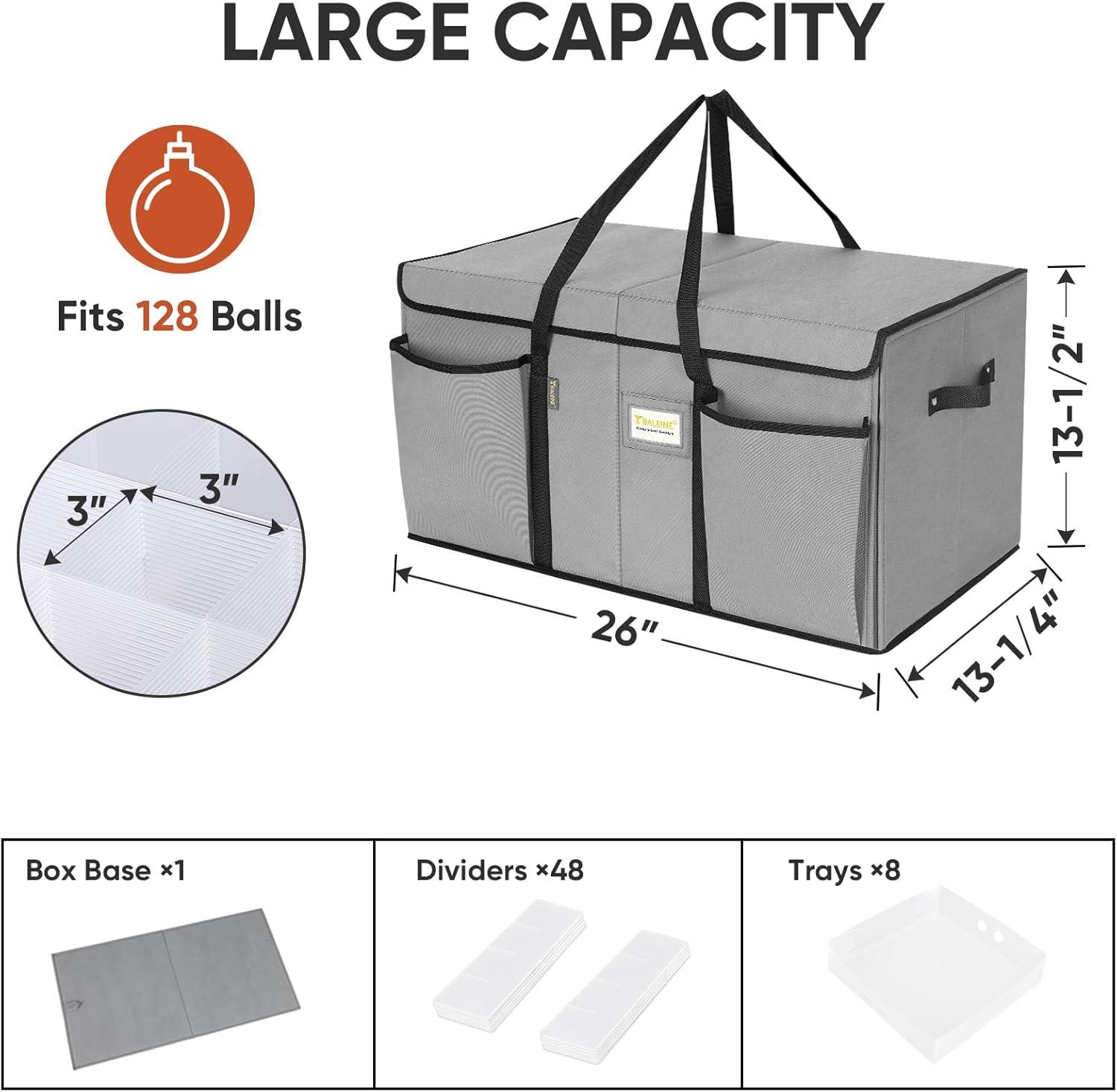 imageBALEINE Christmas Ornament Storage Box with Dividers Premium Holiday Ornaments Storage Container Bin for Xmas Decorations 128 Ball Grey HardRed