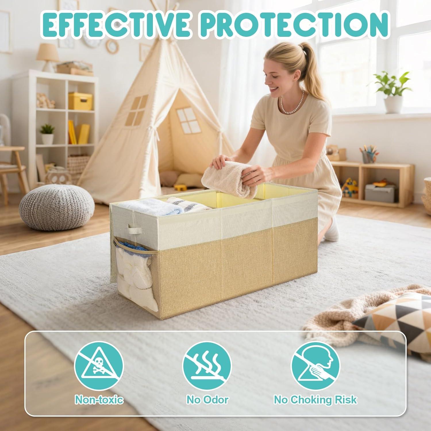 imageBALEINE Fabric Storage Bins with Lid Collapsible Extra Large Storage Boxes Bins Baskets with Divider for Home Organizing 375quotx13quotx16quot GreyBlackBeige