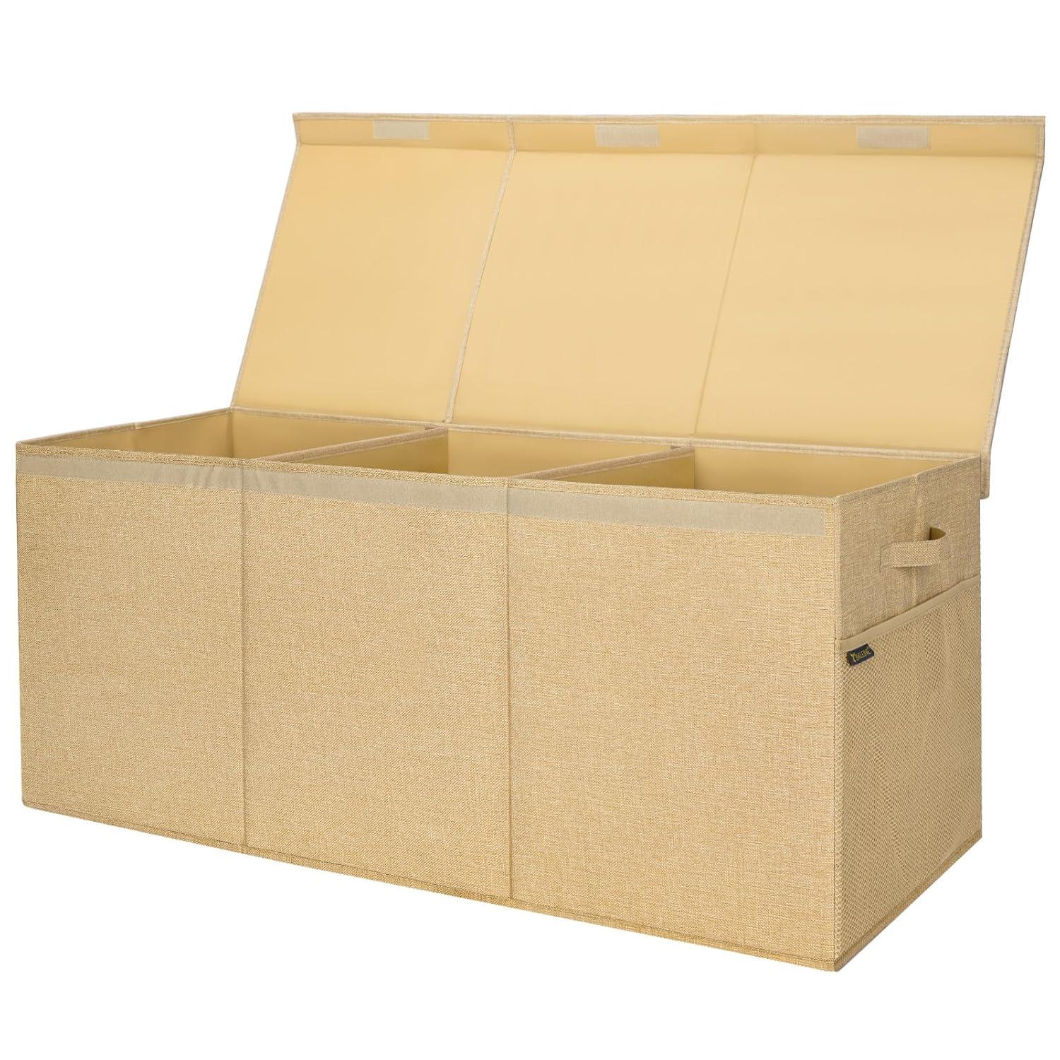 imageBALEINE Fabric Storage Bins with Lid Collapsible Extra Large Storage Boxes Bins Baskets with Divider for Home Organizing 375quotx13quotx16quot GreyKhaki