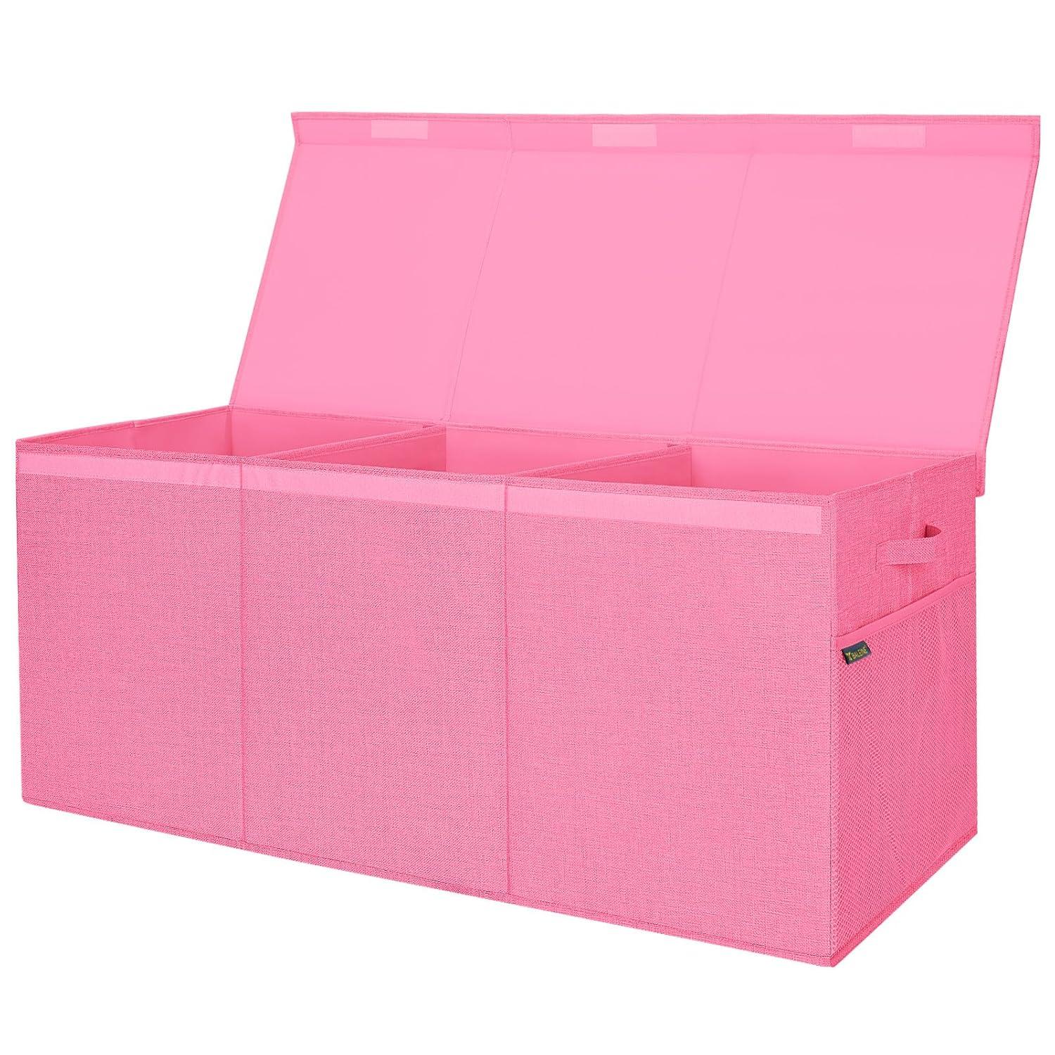 imageBALEINE Fabric Storage Bins with Lid Collapsible Extra Large Storage Boxes Bins Baskets with Divider for Home Organizing 375quotx13quotx16quot GreyPink