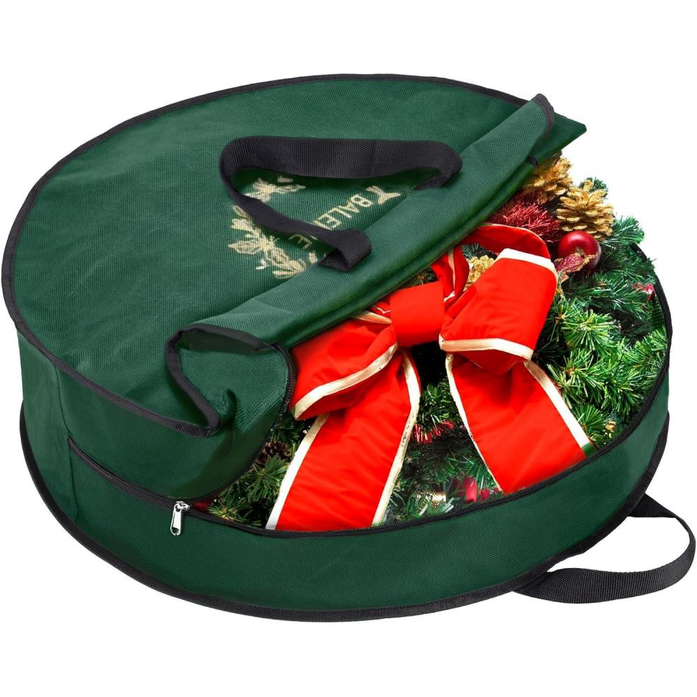 imageBALEINE 1 Pack Wreath Storage Container Christmas Wreath Storage Bag with Reinforced Handle for Holiday Xmas Grey 36quotX8quotGreen