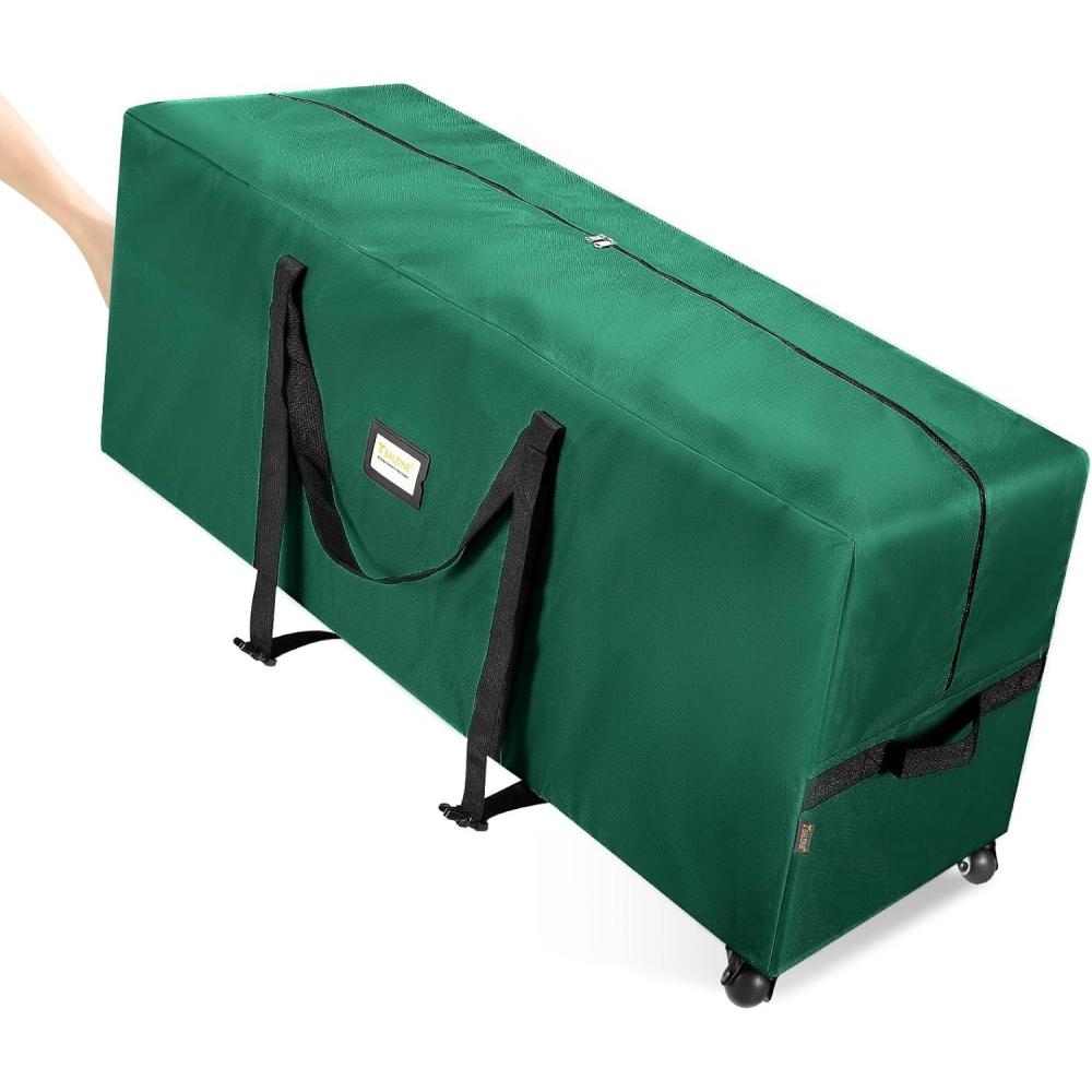 imageBALEINE 75 ft Rolling Christmas Tree Storage Bag 2 Swivel Wheels for Easy Moving Heavy Duty 600D Oxford Fabric Extra Large Artificial Christmas Tree Bag with Reinforced Carry Handles BlackGreen