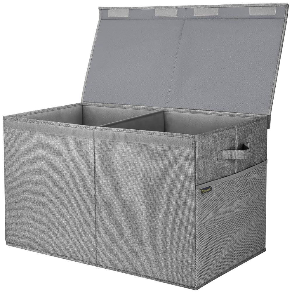 imageBALEINE Fabric Storage Bins with Lid Collapsible Extra Large Storage Boxes Bins Baskets with Divider for Home Organizing 375quotx13quotx16quot GreyGrey