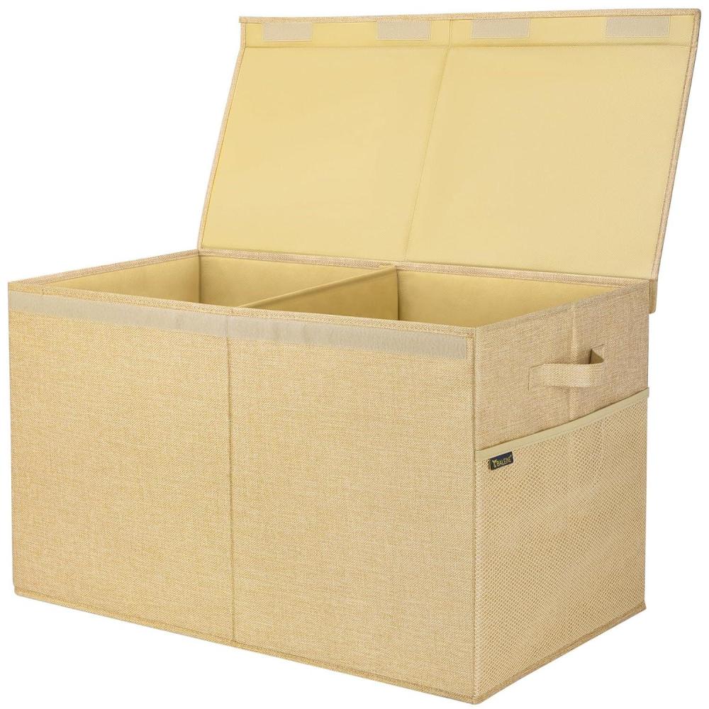 imageBALEINE Fabric Storage Bins with Lid Collapsible Extra Large Storage Boxes Bins Baskets with Divider for Home Organizing 375quotx13quotx16quot GreyKhaki
