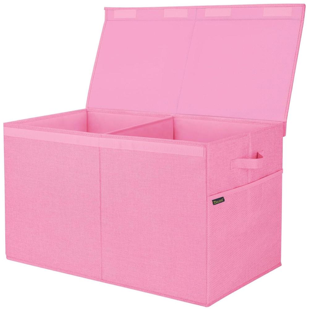 imageBALEINE Fabric Storage Bins with Lid Collapsible Extra Large Storage Boxes Bins Baskets with Divider for Home Organizing 375quotx13quotx16quot GreyPink